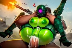 ai_generated cum cum_on_breasts full_nelson high_heels huge_breasts kebe_kebabs robot robot_girl screen_face