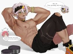 abs aged_up aged_up_(hopefully) armpits bana_gameg genderswap_(ftm) genshin_impact headband iansan_(genshin_impact) male male_focus male_only muscular_arms muscular_male pecs rule_63 rule_63 shirtless shirtless_male sweat sweatdrop sweating sweaty sweaty_body sweaty_male tan_skin tribal tribal_markings varesa_(genshin_impact) working_out