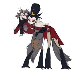 avian chin_grab cloacal_fingering clothed clothed_sex comic demon fingering go_fuck_yourself grabbing_face groping groping_from_behind helluva_boss kalleoovie male/male male_only owl owl_demon selfcest shaking standing stolas_(helluva_boss)