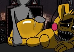 1boy 1boy1girl 1girls 2d 2d_(artwork) big_ass big_penis bouncing_ass chica_(fnaf) doggy_style duo exposed_ass exposed_pussy female female_penetrated fingers five_nights_at_freddy's five_nights_at_freddy's_2 from_behind_position grey_body grey_skin hand_on_arm hand_on_ass hand_on_butt human human_on_robot lips lipstick looking_at_viewer male moaning moaning_in_pleasure penetration penis penis_in_pussy robot robot_girl security_guard straight toy_chica_(fnaf) vaginal_penetration vaginal_sex white_eyes yellow_body yellow_skin