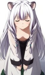 ai_generated animal_ears artglass atla_fayon closed_eyes downblouse girl long_hair small_breasts small_hips tate_no_yuusha_no_nariagari white_hair
