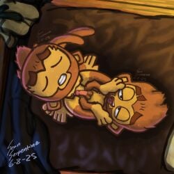 absurd_res anal anal_sex anthro balls bed benjamin_(bloons) bird's-eye_view bloons_tower_defense bodily_fluids body_hair clothing collared_shirt drenched dress_shirt duo entwined_tails feet foot_on_face furniture genitals hair hairy_balls hi_res high-angle_view looking_pleasured male male/male messy_hair necktie ninja_kiwi nipple_outline penetration penis quincy_(bloons) sean_serpentine shirt smelly stare sweat tail tail_coil tongue tongue_out topwear wet_sheets