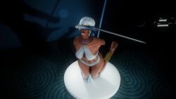 3d animated dark-skinned_female dildo elena_(street_fighter) fit_female restrained street_fighter street_fighter_6 tagme video virt-a-mate virtamate white_hair