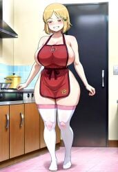 apron apron_only big_ass big_breasts blonde_female blonde_hair blonde_hair blonde_hair_female hidaka hidaka_koharu high_score_girl huge_ass huge_breasts stockings thick_legs thick_thighs thighhighs thighs