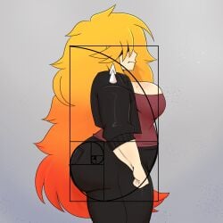 belly big_breasts blush blush boob_squish danscarf freckles freckles_on_breasts golden_ratio jeans leather_clothing massive_ass nerd_and_jock_(webcomic) red_hair side_boob side_profile strong_female tiger_(nerd_and_jock) webtoon