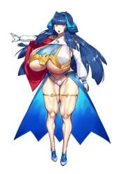 1girls bare_legs blue_hair blunt_bangs breasts busty eyebrows_visible_through_hair female female_only full_body gloves highres huge_breasts large_breasts light-skinned_female light_skin long_hair melon22 open_mouth orange_eyes original revealing_clothes solo thick_thighs toned toned_female top_heavy underboob voluptuous wide_hips