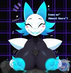 android anthro areola big_breasts black_body blue_areola blue_nipples blue_tongue breast_play breasts closed_eyes darkner deltarune dialogue duo emmet_twunks english_text eyelashes felid feline female first_person_view front_view genitals glans happy happy_sex heart_symbol hi_res huge_breasts humanoid_genitalia humanoid_penis machine male male/female male_pov mammal nipples paizuri penis robot sex tasque_manager text titjob tongue undertale_(series)