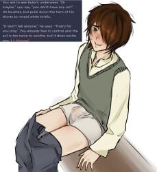 bulge bulge_through_clothing degradation degrees_of_lewdity doll hysterical kylar_(dol) original_character public public_exposure shy