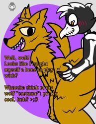 2022 anal anal_sex ass ass_grab avian bird blush corvid costume crow daryl_(cringebird) dialog dialogue fox furry gooeysin gregg_(nitw) gregg_lee male night_in_the_woods nonbinary skeleton tagme text werewolf
