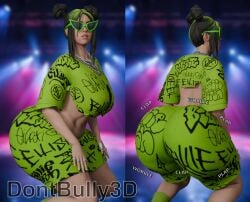 1girls 3d 3d_(artwork) alternate_ass_size alternate_breast_size alternate_version_available billie_eilish billie_eilish_(fortnite) black_hair blender blender_(artwork) blender_(software) celebrity clothed_twerking comic comic_panel crop_top dont_bully_(artist) female green_clothing hair_dye huge_ass huge_breasts huge_butt light-skinned_female light_skin oversized_breasts pinup pinup_pose real_person short_comic sunglasses sunglasses_on_face tinted_eyewear twerk twerking voluptuous voluptuous_body voluptuous_female voluptuous_teen