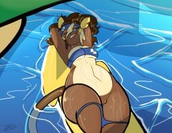 alolan_form alolan_raichu anthro breasts brown_body brown_hair female generation_7_pokemon genitals hair hi_res nintendo pokemon pokemon_(species) pool prate-dragon pussy regional_form_(pokemon) rika_(prate) solo surfboard surfboard_tail tail water wet