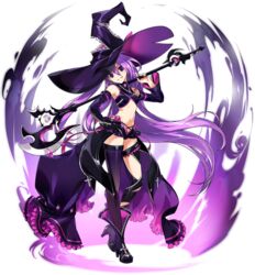 aisha_(elsword) elsword female_only oz_sorcerer_(elsword) purple_eyes purple_hair solo solo_focus wand witch_hat