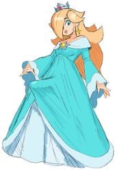 1girls bulge crown dress earrings erection erection_under_clothes female futanari mario_(series) nintendo penis princess_rosalina rosalina_bulge_(meme) smile