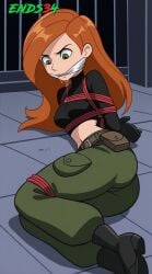 2025 ai_generated ends34 female female_focus gag green_eyes kim_possible kimberly_ann_possible orange_hair red_rope rope rope_bondage