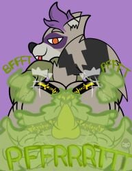 2023 anthro ass ass balls bulge clothing daryl_(cringebird) fart fart_cloud fart_fetish farting furry gooeysin hoodie jockstrap looking_at_viewer looking_back nonbinary onomatopoeia raccoon socks tagme tail text twerking