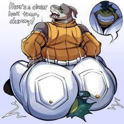 2boys anthro ass ass_smothering big_ass bottom_heavy bubble_butt clothing dat_ass dialogue facesitting fat_ass femboy huge_ass large_ass male male_only massive_ass mr._piranha_(the_bad_guys) mr._shark_(the_bad_guys) nathanatwar secretly_loves_it sitting sitting_on_face sitting_on_person smothering smothering_ass text the_bad_guys thick_ass thick_thighs thunder_thighs whateverdoes wide_hips