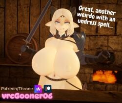 angry annoyed dragon_girl fantasy large_breasts solo_female spell sword tavern vrcgooner06 vrchat wardrobe_malfunction