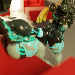 3d big_ass big_balls big_breasts big_penis dark_skin futanari glowing_genitalia intersex midna self_upload selfcest tattoo xeixis