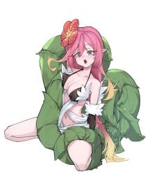 1girls 2d 2d_(artwork) barely_clothed belly belly_button bikini_top blue_eyes blush breasts cleavage consensual_tentacles female female_only horny_female implied_orgasm kneeling midriff nipple_bulge open_mouth pink_hair plant_tentacle pointy_ears rafflesia ready_to_fuck shivering sole_female solo solo_female spread_legs sweat sweaty_breasts tartarie tentacle tentacle_around_leg tongue traptrix traptrix_rafflesia white_background