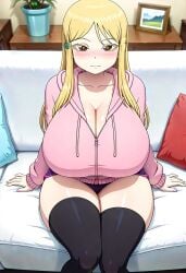 ai_generated big_ass big_breasts blonde_female blonde_hair blonde_hair_female gamer gamer_girl hidaka hidaka_koharu high_score_girl hoodie huge_ass huge_breasts lingerie stockings thick_legs thick_thighs thighhighs thighs