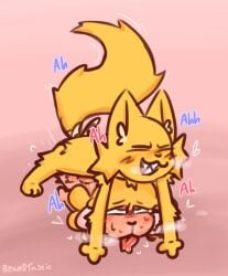 anal anal_sex anthro bandage bandaged_tail bean0tastic beanie_(bean0tastic) blonde_hair blush blush_lines bodily_fluids bovid caprine domestic_cat drooling duo felid feline felis fluffy fluffy_ears fluffy_tail fur hair hi_res knot knotting male male/male male_penetrated mammal moan on_top penetration pinned pinning_down rough_sex saliva sex sharp_teeth sheep sweat tagme tail tears teeth tongue tongue_out yellow_body yellow_fur