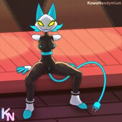 anthro breasts clothed clothing deltarune dress female floating_hands footwear footwear_only genitals hi_res kawaneodymium looking_at_viewer machine mostly_nude naked_footwear nipples partially_clothed presenting pussy robot sitting small_waist solo spread_legs spreading tail tasque_manager tasque_manager_(deltarune) undertale_(series) yellow_eyes