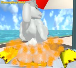 (theusagiboy1406) 3d 3d_(artwork) anthro ass back_view beach big_breasts big_butt bovid breasts caprine fart fart_cloud fart_fetish farting female furry furry_female goat huge_butt mikumikudance mmd nipples nude red_eyes solo toriel undertale undertale_(series) white_fur white_hair white_tail