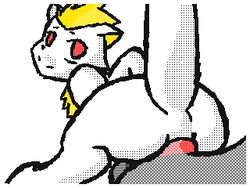 2016 anal anal_sex animated blonde_hair dragon duo erection faceless flipnote flipnote_studio fur hair looking_back loop low_res male penetration penis red_eyes simple_background solo_focus tapering_penis white_background white_fur xanodice yaoi