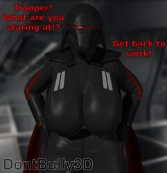 1girl 1girls 3d 3d_(artwork) alternate_ass_size alternate_body_type alternate_breast_size angry_at_viewer blender blender_(artwork) blender_(software) breast_focus dialogue dont_bully_(artist) female hands_on_hips helmet helmet_covering_face helmet_girl huge_ass huge_breasts huge_butt inquisitor_(star_wars) jedi:_fallen_order oversized_ass second_sister shouting star_wars text trilla_suduri voluptuous voluptuous_body voluptuous_female