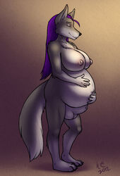 anthro balls big_balls big_breasts breasts canine furry futanari herm intersex large_sheath mammal mosa pregnant ready_to_pop wolf