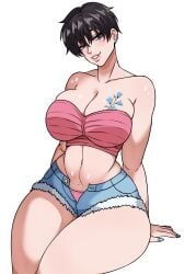 1girls demondog17 huge_breasts looking_at_viewer short_hair tattoo thick_thighs