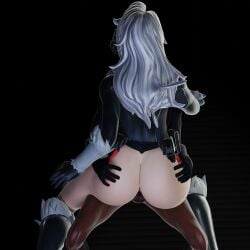 1boy 1girls 3d bbc big_ass black_cat_(fortnite) black_cat_(marvel) bubble_butt cowgirl_position felicia_hardy female fortnite male marvel marvel_comics miles_morales spider-man_(series) thick thick_ass white_hair