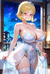 ai_generated big_ass big_breasts blonde_female blonde_hair blonde_hair_female bride hidaka hidaka_koharu high_score_girl huge_ass huge_breasts stockings thick_legs thick_thighs thighhighs thighs wedding_dress