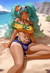 1girls 2d ai_generated aqua_hair ass barefoot big_ass big_breasts bikini bracelet brazilian_miku breasts dark-skinned_female earrings erection erophoenix eyewear_on_head feet full_body futanari grin hair_flower hair_ornament hatsune_miku huge_breasts jewelry kneeling large_penis long_hair looking_at_viewer looking_back nail_polish patreon_username penis shorts smile soles solo solo_female sunglasses swimsuit tan tellow_shirt testicles thick thick_thighs toes uncensored vocaloid