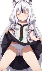 ai_generated animal_ears artglass atla_fayon cameltoe closed_eyes girl long_hair skirt_lift small_breasts small_hips tate_no_yuusha_no_nariagari white_hair