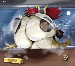 1girls breasts_bigger_than_head delphox huge_breasts looking_at_viewer pokemon pokemon_(species) skarlett_cynder_(artist) sweaty sweaty_breasts