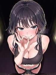 ai_generated blacked blacked_clothing fellatio_gesture kaoru_hana_wa_rin_to_saku kaoruko_waguri seductive seductive_look
