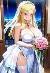 big_ass big_breasts blonde_female blonde_hair blonde_hair blonde_hair_female bride hidaka hidaka_koharu high_score_girl huge_ass huge_breasts stockings thick_legs thick_thighs thighhighs thighs wedding_dress