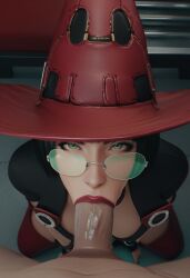 1boy 1girls 3d ai_generated blowjob clothed_female clothed_female_nude_male deepthroat dominant_female eye_contact fellatio glasses green_eyes guilty_gear guilty_gear_strive hat i-no light-skinned_female light-skinned_male lipstick looking_at_viewer male_pov nude_male on_knees oral oral_sex pov red_lipstick short_hair sodaglow_artist tagme witch_hat