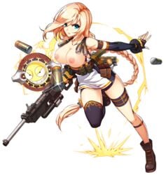 1girls blonde_hair blue_eyes breasts dungeon_and_fighter dungeon_fighter_online edit edited elsword falmataz female female_only gun guns nipples nude_filter rose rose_(elsword) solo