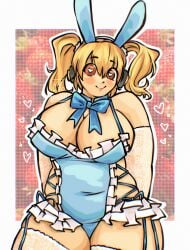 big_breasts bow bunny_ears bunny_girl bunnysuit chubby curvy cute cute_face fat_female heart-shaped_pupils huge_breasts overweight plus_size revealing_clothes smiling_at_viewer stockings super_pochaco super_sonico_(series) wafflesbun white_elbow_gloves white_stockings
