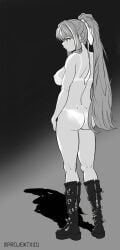 1female 1girls artist_name ass big_breasts boots boots_only breasts butt doki_doki_literature_club female footwear green_eyes long_hair monika_(doki_doki_literature_club) naked_footwear nipples projektxi01 shadow tanline tanlines twitter_username uncensored