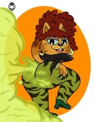 2022 anthro ass ass clothed earrings fart fart_cloud fart_fetish farting felid feline feline female furry gooeysin hand_on_ass high_heels jacket leather_jacket leg_up legs_up looking_at_viewer nasty_cat piercing pig_goat_banana_cricket seductive seductive_look shoes tagme tail