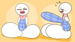big_feet blush clothed erection_under_clothes feet_bigger_than_head heart heart_symbol hyper_penis pajama_pants pajamas penis_bigger_than_head pj_(yungknight) simple_background simplex sleepy tagme tired toony yungknight zzz