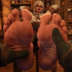 3d ariasor cd_projekt_red ciri clothing feet feet_fetish feet_focus feet_grab female freckles green_eyes light-skinned_female looking_at_viewer male mascara scar the_witcher_(series) the_witcher_3:_wild_hunt white_hair