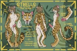 animal_genitalia animal_penis anthro brown_hair claws ear_piercing ear_ring fangs felid feline feline_genitalia feline_penis genitals hair leopardus male mammal markings model_sheet nonbinary_(lore) ocelot othello_(othelloocelot) pawpads penis peppertomb piercing ring_piercing sabertooth_(anatomy) solo spots spotted_body spotted_nose teeth white_claws