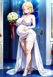 ai_generated big_ass big_breasts blonde_female blonde_hair blonde_hair_female bride hidaka hidaka_koharu high_score_girl huge_ass huge_breasts pregnant pregnant_female stockings thick_legs thick_thighs thighhighs thighs wedding_dress