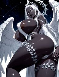 ai_generated angel angel_wings areolae bare_shoulders big_breasts black_lipstick black_skin breasts breasts_bigger_than_head bubble_butt calm cleavage covered_nipples curvy curvy_body curvy_female curvy_figure curvy_hips dark-skinned_female dark_skin deep_cleavage ebony elegant goddess goddess_asteria_(starlightnex) halo hand_on_butt huge_areolae huge_ass huge_breasts huge_nipples laurel_crown long_hair looking_back massive_breasts mature_female milf mommy nipple_bulge nipples original original_character panties posing revealing_clothes sideboob silver_eyes slim_waist starlightnex thick_ass thick_hips thick_legs thick_lips thick_thighs thighs turning_head white_dress white_eyebrows white_eyelashes white_eyes white_hair wholesome wide_hips