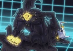 anthro anus armor ass bandai_namco big_anus big_butt blackwargreymon crazmax digimon digimon_(species) digital_media_(artwork) glowing glowing_eyes goo_creature headgear helmet hi_res huge_anus latex liquid_latex male mask muscular nude pawpads paws puffy_anus solo tail tongue wargreymon
