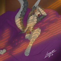 armpits bed cenegan024 erection feline fur grey_fur leopard male male_only mammal morning morning_wood nude open_mouth snow_leopard stretching waking_up white_fur yawn